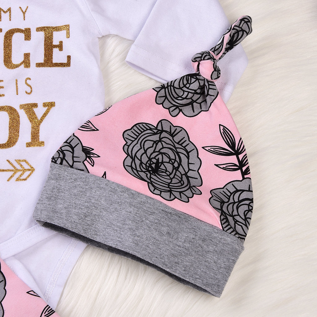 0-18M Baby Girl Floral Clothes Suit Newborn Infant Long Sleeve Romper Pant Headband Hat Outfits Casual Fashion Clothing Sets