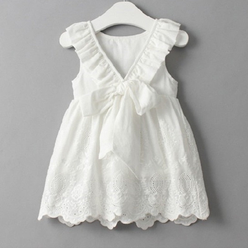Lace Beach Girls Dress White Halter Hollow Party Backless Dresses For Girls Vintage Toddler Girls Clothes