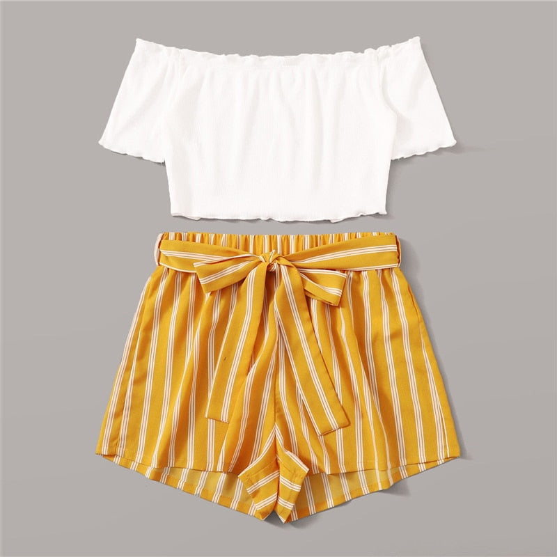 Shein Contrast Stripe Side Velvet Pajama Set