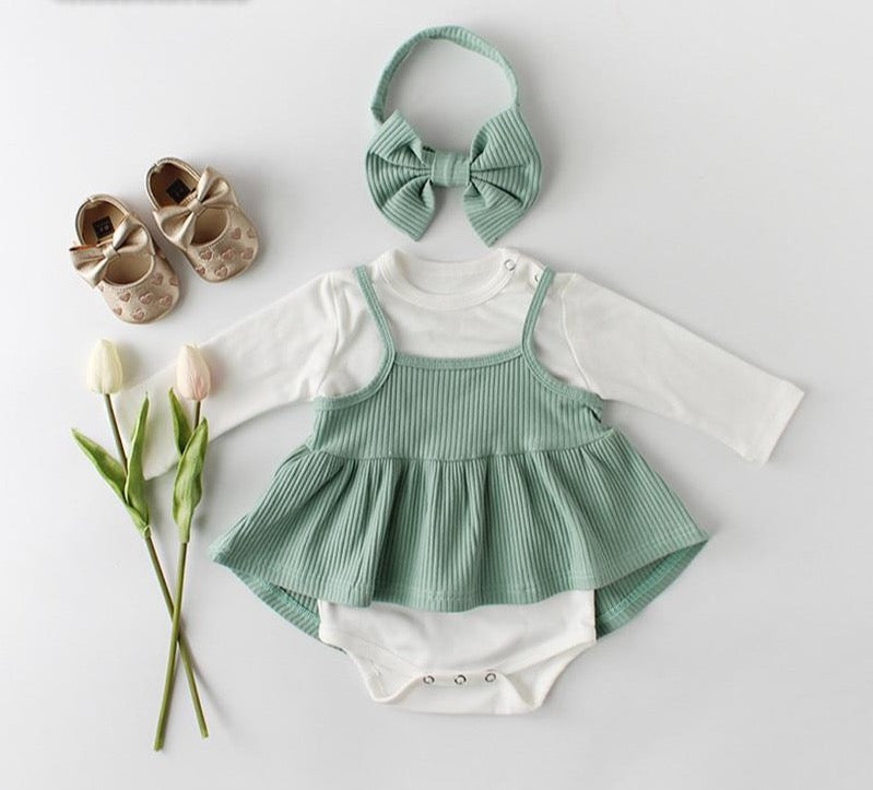 Baby Girl Clothes Spring Newborn Baby Clothes 100% Cotton New born Infant Clothing Set Baby Romper + Baby Dress + Headband 3pcs