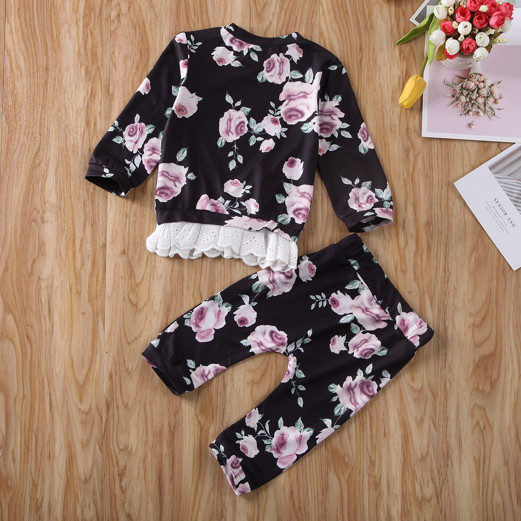 0-24 Months Newborn Baby Girl Clothes Flower Lace Tops + Pants Baby Girls Clothing 2020 Spring Autumn Baby Girls Cotton Clothes