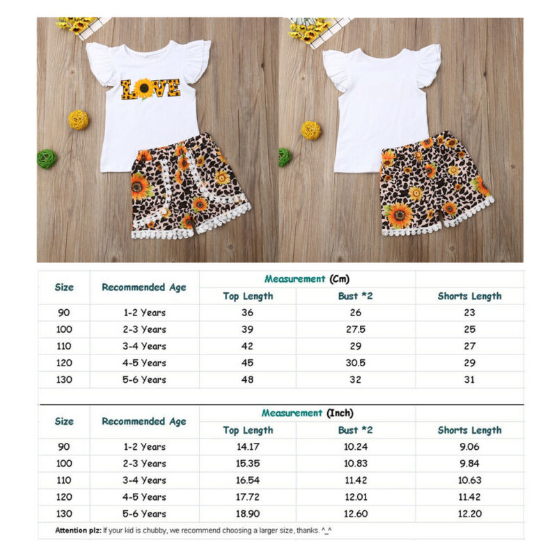1-6Y Summer Kids Baby Girl Love Print T-shirt Tops Sunflower Tassel Shorts 2PCS Outfits Girls Clothing Set