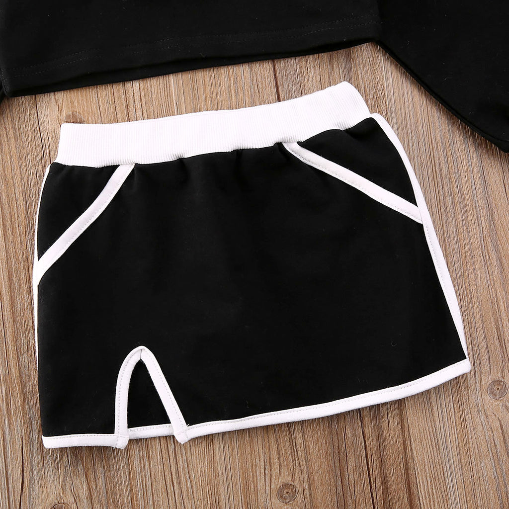 1-6 Years Toddler Girl Clothes Kids Girls Hooded Crop Tops Shorts Sportswear Outfits Black Tracksuits For Girls Clothes Outfits