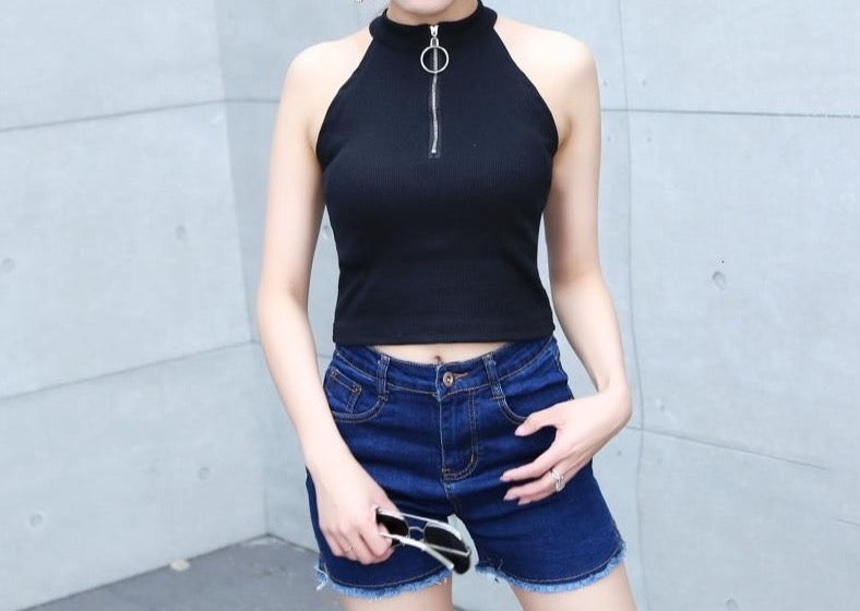 Crop Tank Top Casual Strapless Halter Neck Slim Tanks Tops Vests Sleeveless Knitted Tops