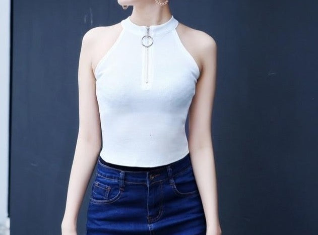 Crop Tank Top Casual Strapless Halter Neck Slim Tanks Tops Vests Sleeveless Knitted Tops