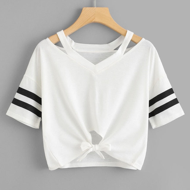 Short T-Shirt Short Sleeve Round Neck Casual Tops  For Summer Comfortable Clothes Shein