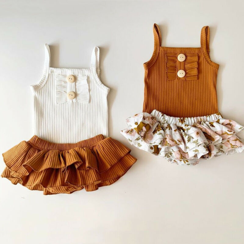 Infant Baby Girl Sleeveless Sling Floral Tops Romper+Tutu Shorts/Skirt Outfit Sunsuit Summer Casual Baby Girl Clothes Set