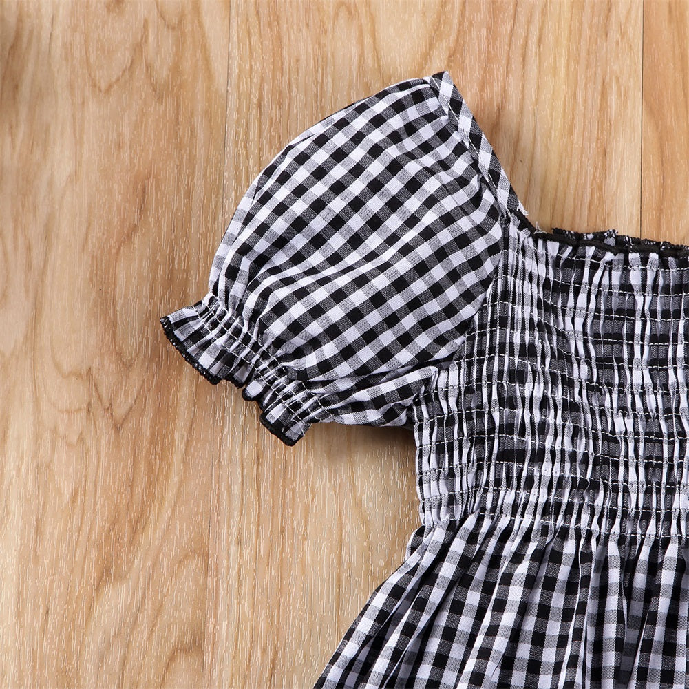 1-5Y Toddler Baby Kid Girls Black Plaid Dress Ruffles Vintage Dress For Girls Children Costumes Summer