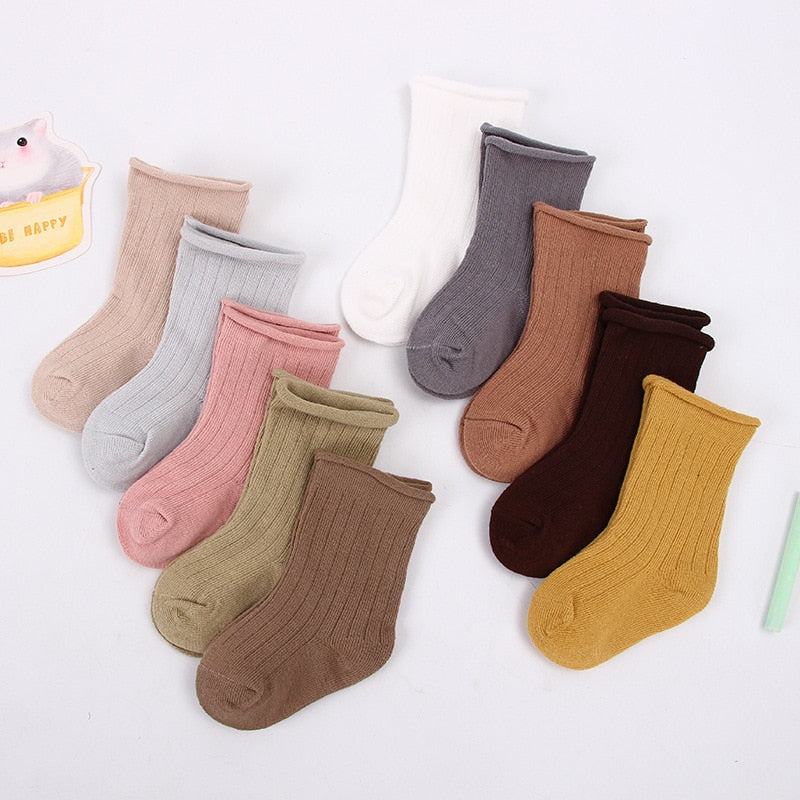 5pairs/lot 0-9 Years Baby Toddler Cotton Socks Kids Boys and Girl Spring Summer Autumn Short Newborn Ribbed Socks Solid Color