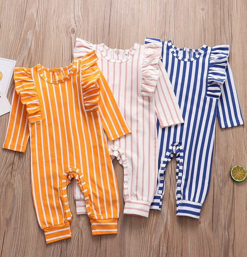 Baby Girl Romper Newborn Baby Clothes Fall Cotton Solid Color Stripe Ruffle Design Jumpsuit New Born Toddler Clothing Costume
