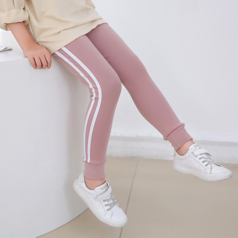 2020 Fall/winter Girl Pants Pure Color Side Stripe Sports Leggings for Kid Girls Sweatpants Kids Leggings Sport Trousers Outwear