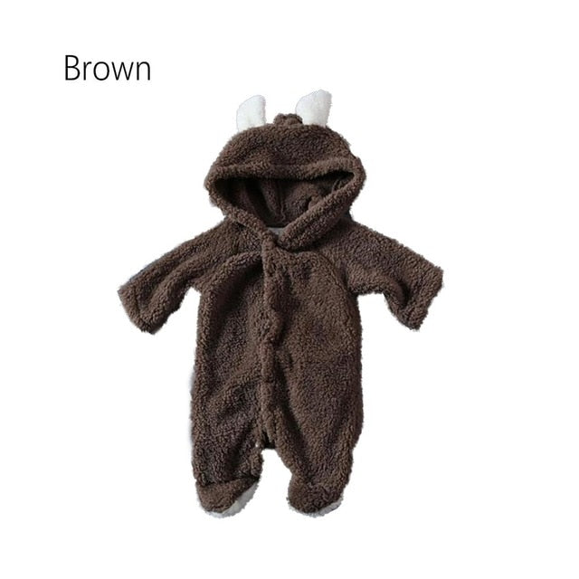 Newborn Baby Flannel Jumpsuit Romper Hooded Outfits Clothes New Boy Girl Jumpsuit Body suit Children's Clothing