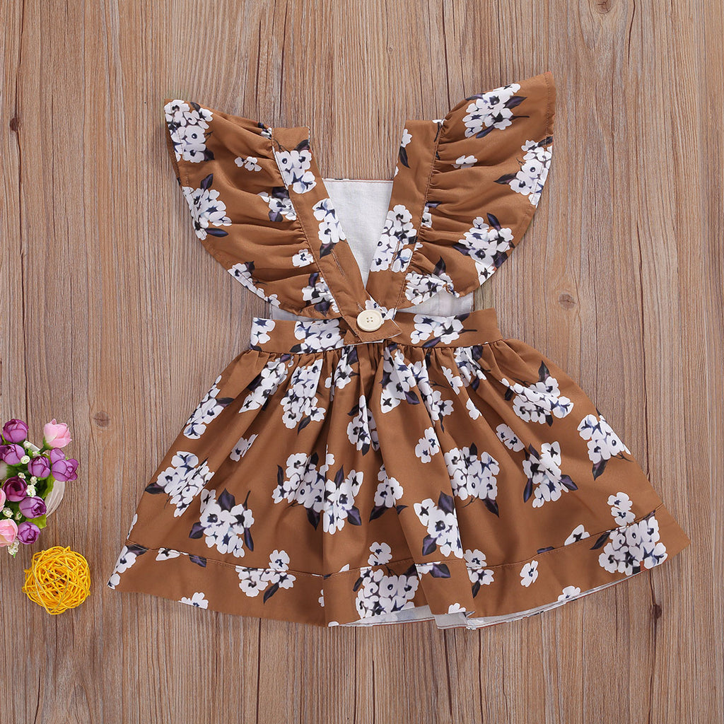 1-6Y Vintage Flower Toddler Baby Kid Girls Dress Summer Ruffles Holiday Travel Dresses For Girls Children Costumes