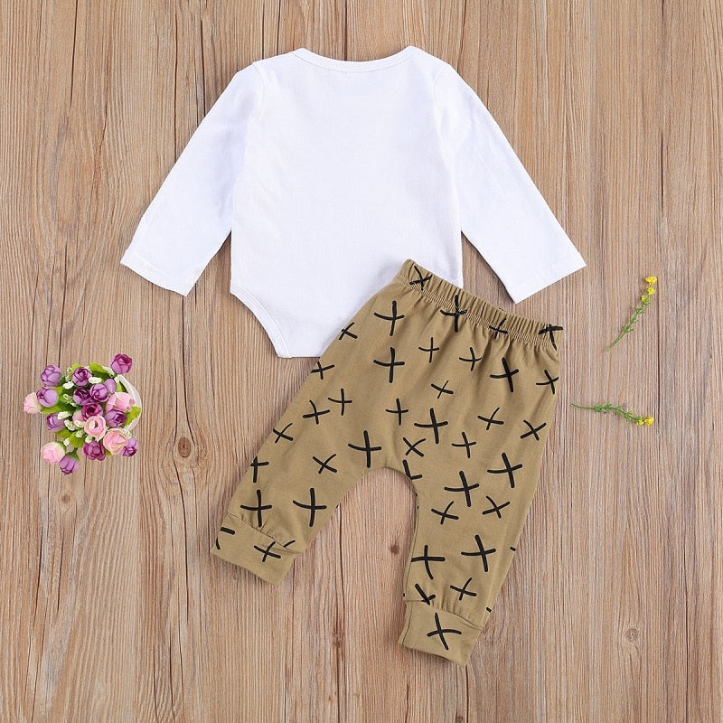 0-18M Newborn Baby Boy Girl Long Sleeve Fox Print Cotton Bodysuit Tops PP Pant Trouser 2PCS Baby Clothing Set