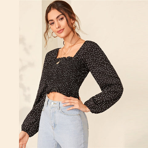 SHEIN Essnce Popper Front Ribbed Crop Tee