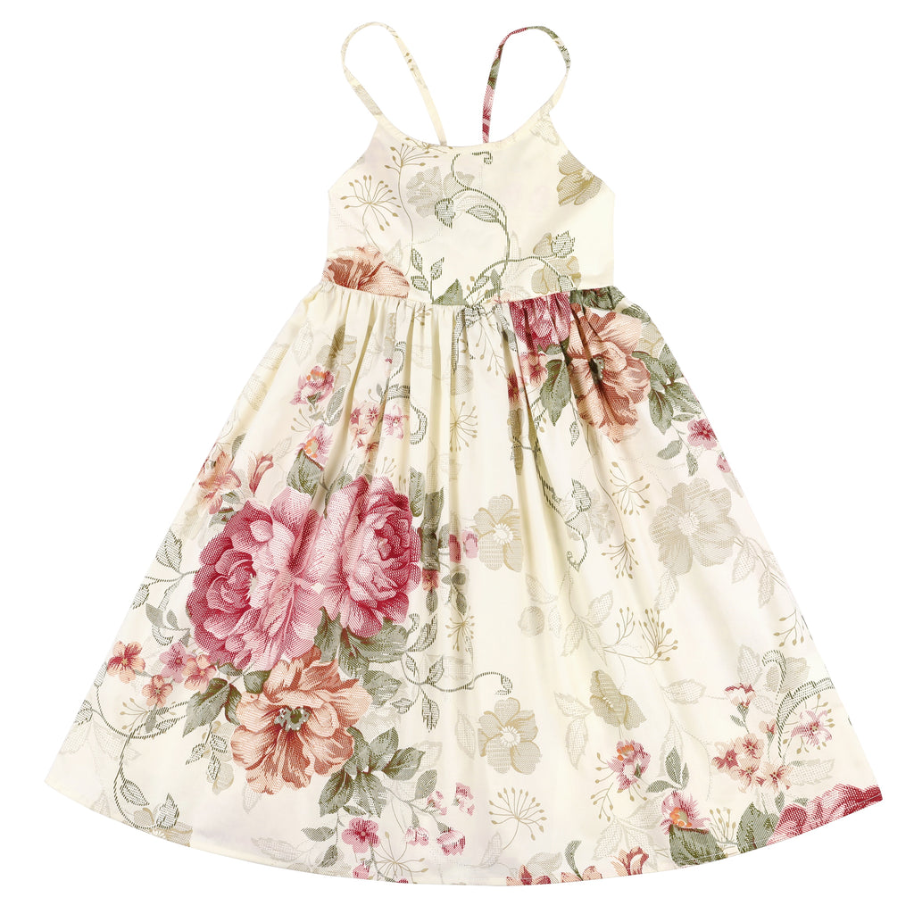 Flofallzique Vintage Floral Girl Dress Summer Sling Cotton Comfortable Kids Dress For Party Wedding Celebration