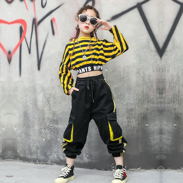 Kids Girls Hip Hop Crop Top Clothes and Pants Outfit Sweatsuit Street  Costume