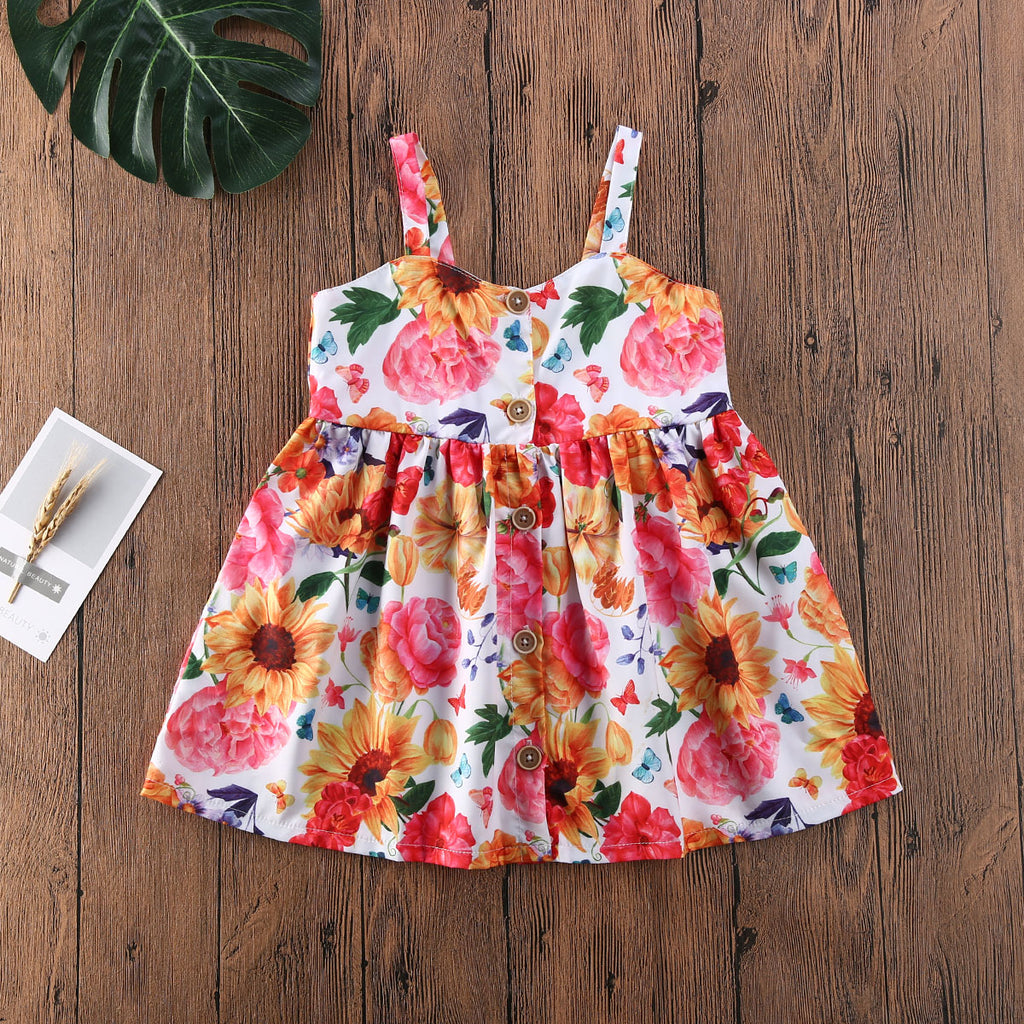 6M-4Y Toddler Newborn Baby Kid Girl Flower Dress Summer V neck Boho Beach Holiday Party Dresses For Girls Vintage