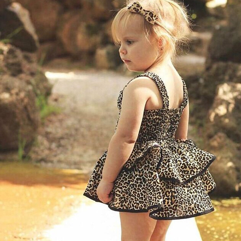 Toddler Girls Dress Vintage Leopard Ruffles Princess Dress Strap Backless Kids Dresses For Girls Dress Children Kids Clothing